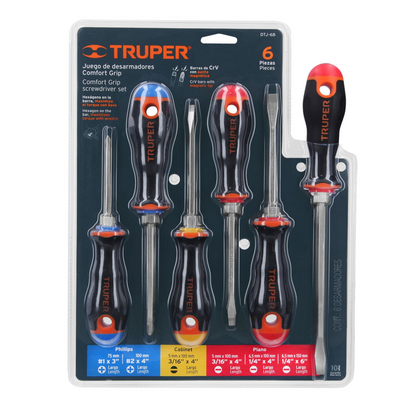 JUEGO DE 6 DESARMADORES MANGO COMFORT GRIP, TRUPER 19621 P