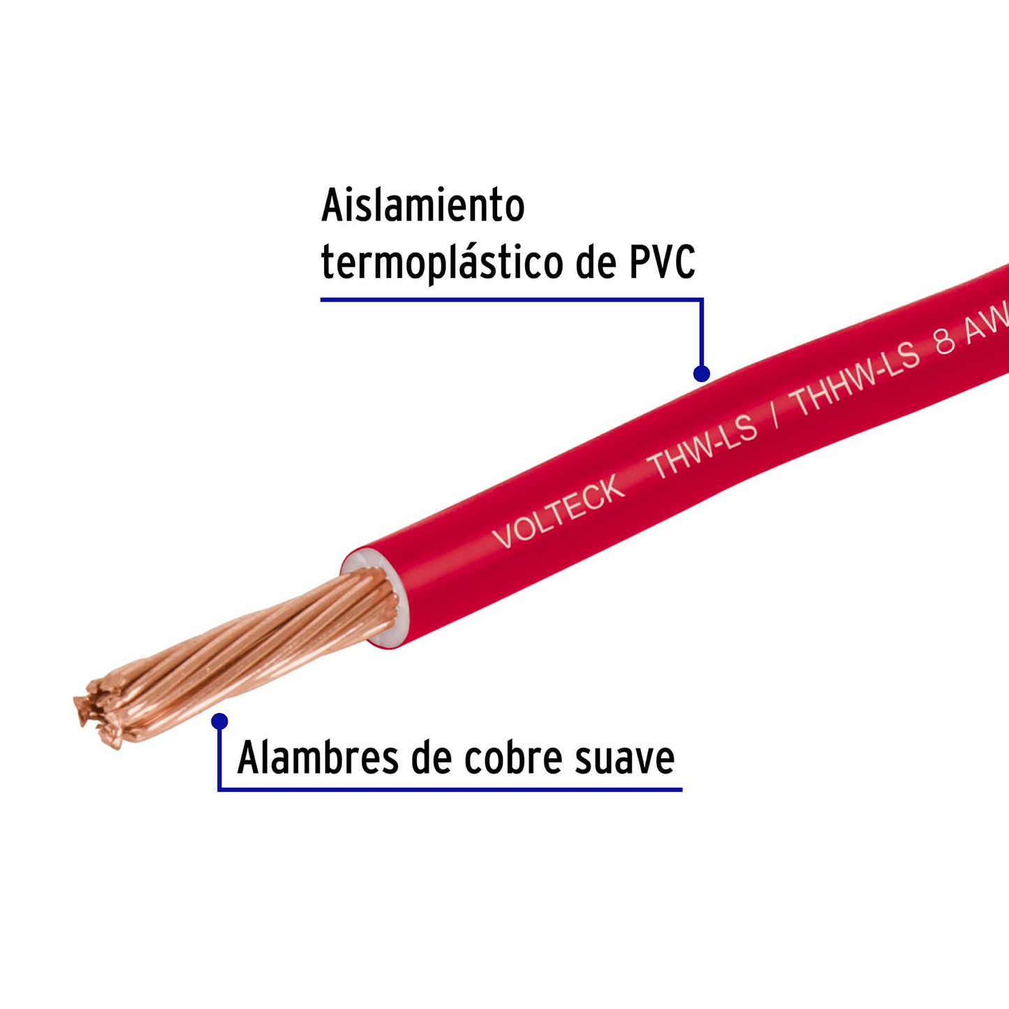 ROLLO DE 100 M DE CABLE THHW-LS #8 AWG ROJO, VOLTECK 46058 *