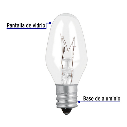 FOCOS INCANDESCENTES TRANSPARENTES,BASE E12,7.5WATTS, 50PZAS 46823 N