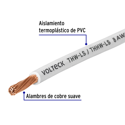 ROLLO DE 100 M DE CABLE THHW-LS #8 AWG BLANCO, VOLTECK 46054 *